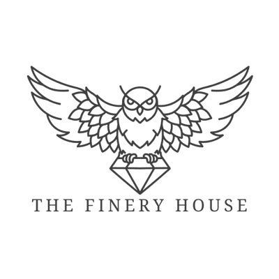 Logo of "The Finery House" featuring an owl with wings spread, holding a diamond.